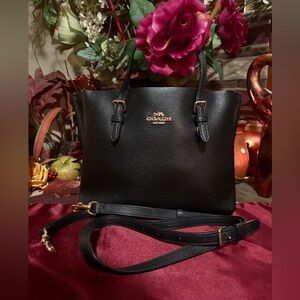 Coach Black Pebbled Leather Crossbody Tote with Gold Logo